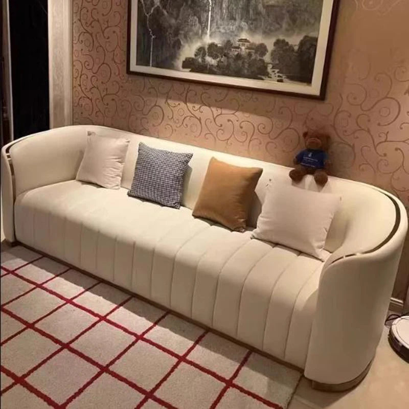 Luxuriöses Vollleder Designer-Sofa – Modernes 2,8 m Lounge-Sofa aus Rindsleder mit Latex-Polsterung, nordischer Light-Luxury-Stil für Wohnzimmer & Flur