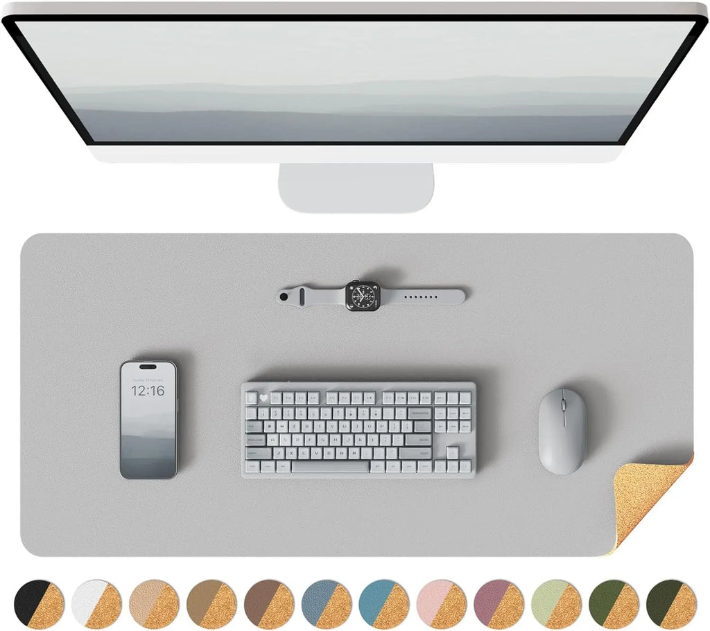 YSAGi Doppelseitige Leder Schreibtischunterlage – Große Wasserdichte Desk Mat mit Eco-Kork, Rutschfeste Schreibtischauflage & Mauspad für Büro und Zuhause