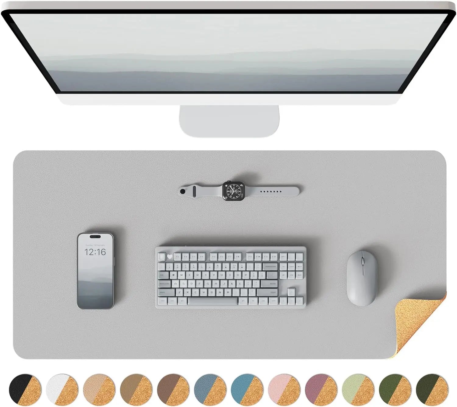 YSAGi Doppelseitige Leder Schreibtischunterlage – Große Wasserdichte Desk Mat mit Eco-Kork, Rutschfeste Schreibtischauflage & Mauspad für Büro und Zuhause