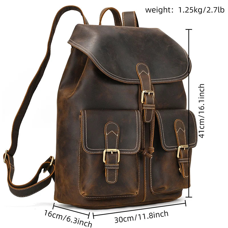 LUUFAN Vintage Leder Rucksack Herren – Crazy Horse Bucket Backpack aus echtem Rindsleder mit großem Stauraum