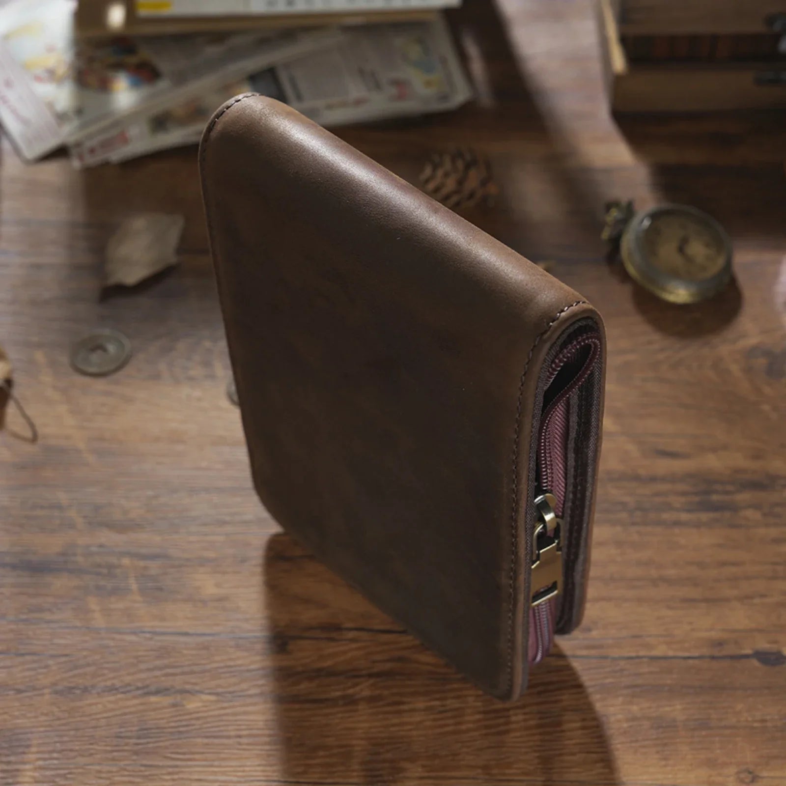 Vintage Leder Füller-Etui für 12 Stifte – Großes Reißverschluss Stiftemäppchen aus echtem Leder für Schule &amp; Büro 