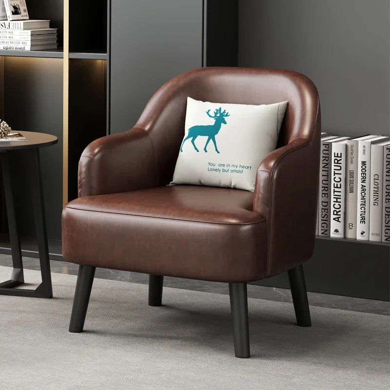 Moderner Lounge-Sessel aus Kunstleder – Bequemer Einzelsessel für Wohnzimmer, Schlafzimmer & Büro, kompakter Relax- & Accent Chair