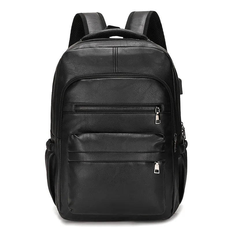 Herren Rucksack mit USB-Ladeanschluss – Großer PU-Leder Laptop-Rucksack für Schule, Freizeit & Teenager