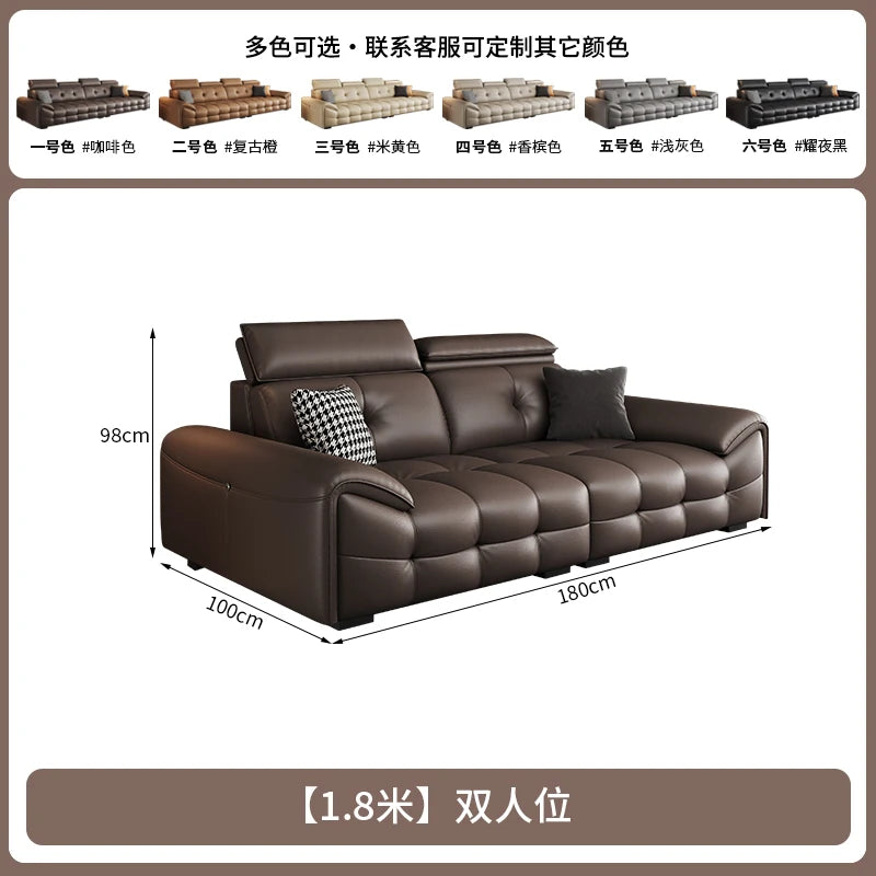 Italienisches modernes Ledersofa für das Wohnzimmer – Minimalistisches Relax Sofa aus echtem Leder mit Latex-Polsterung