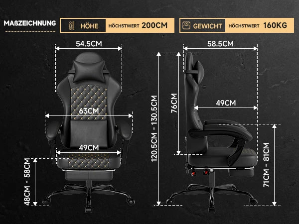 Ergonomischer Gaming-Stuhl aus Leder mit Massagefunktion & Fußstütze – Belastbar bis 150 kg, verstellbarer Gamer- & Bürostuhl für PC & Office