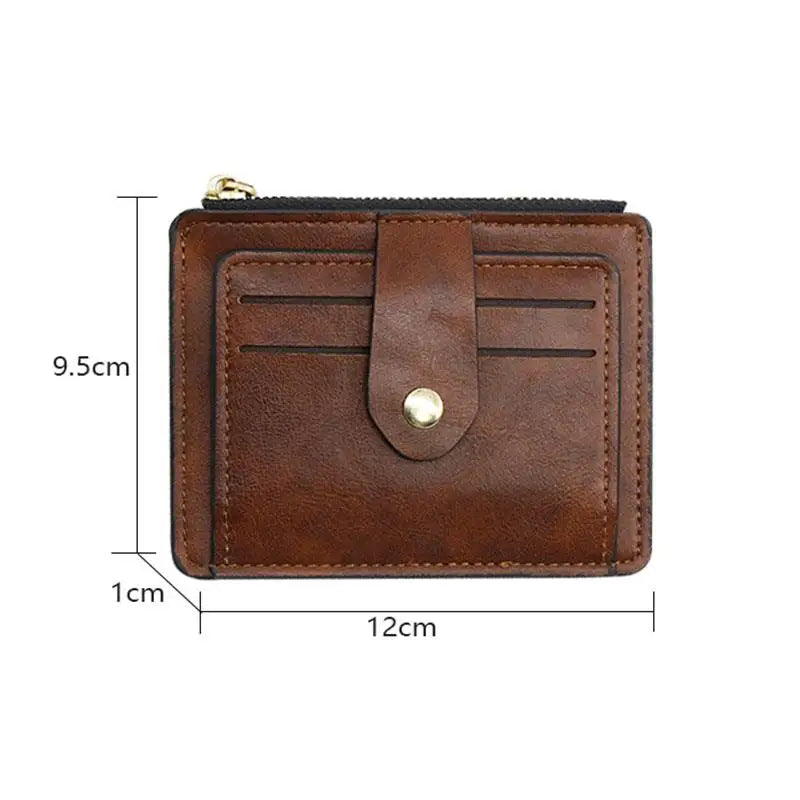Herren Slim Leder Geldbörse – PU Leather Card Holder mit Münzfach, Business Kurzportemonnaie Braun & Schwarz