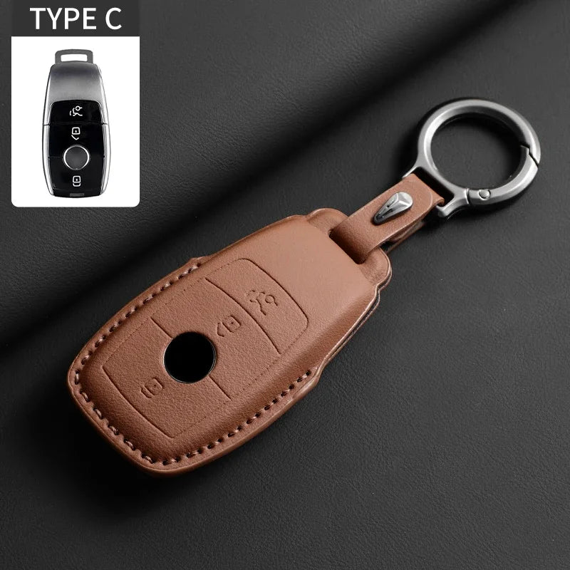 Vollumschließende Flip Leder Autoschlüssel Hülle für Mercedes-Benz – Premium Key Case Cover für A, C, E, S, G-Klasse, GLC, CLA, GLB, GLS, GLA (W177/W205/W213/W222/X167)