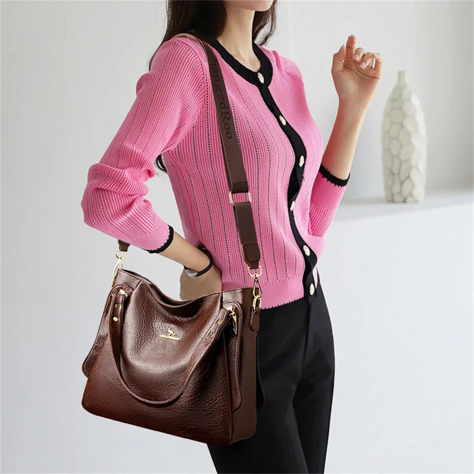 VANDERWAH Bolso tote para mujer – Große Handtasche aus weichem Leder mit Top-Griff, Schulter- und Crossbody-Trageoption