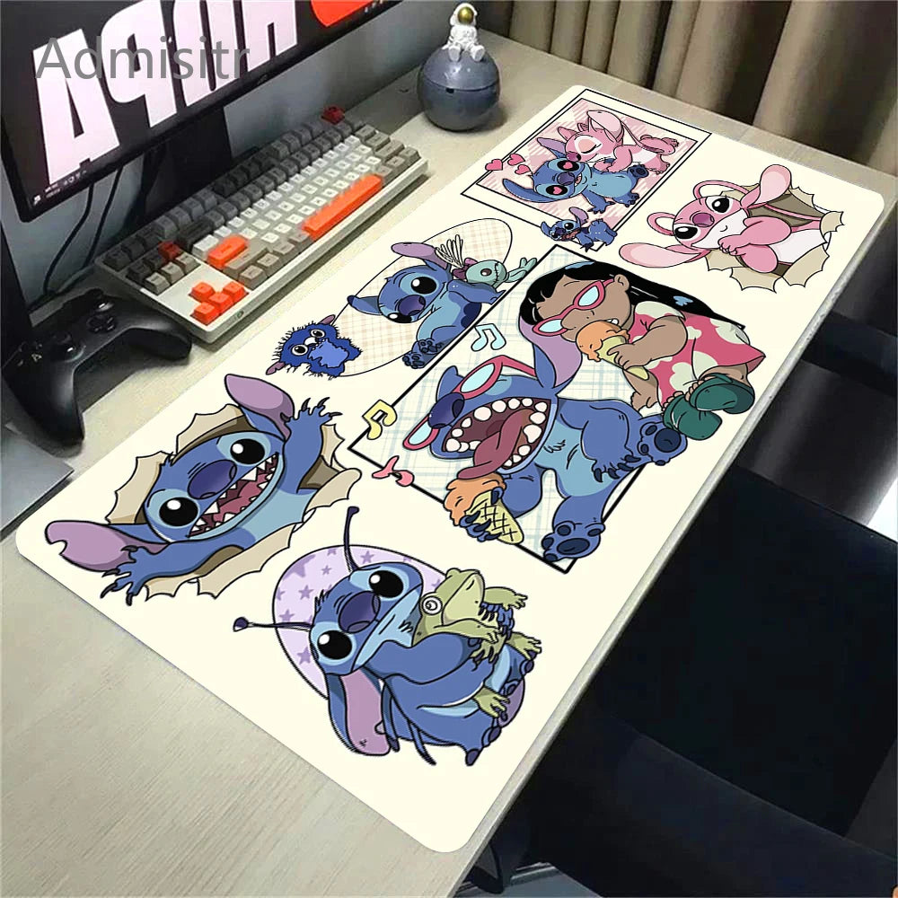 Tapis de souris en cuir HD Kawaii Anime Stitch – Grand tapis de souris de jeu avec protection anti-français, protection de l'environnement et protection manuelle en cuir PU