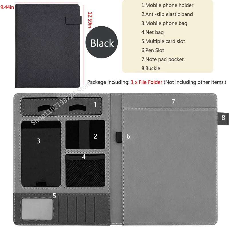 Mapa de cartera de cuero A4 multifuncional: documentos ejecutivos y prácticos organizadores para negocios y oficinas 