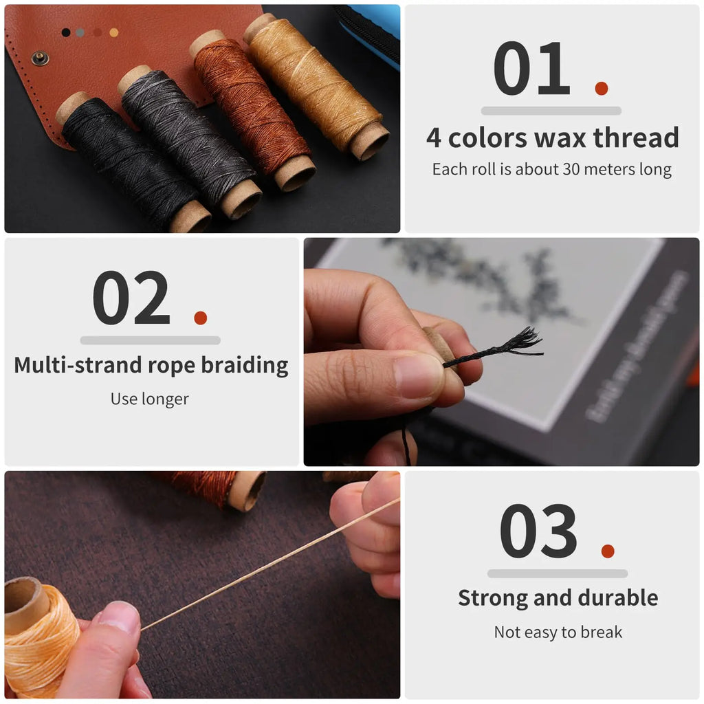 FELE Leder Nähset – Komplettes Leather Working Kit mit Großöhr-Nadeln, gewachstem Faden & Ahle für Reparatur & DIY