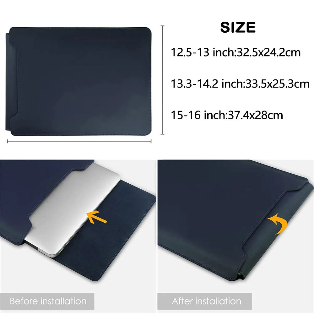 Funda de piel sintética para portátil – Funda impermeable con función atril para MacBook de 13 a 16 pulgadas, HP, Lenovo, Samsung 
