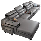 Smartes Leder-Ecksofa aus Rindsleder mit kabellosem Laden & Audio – Modernes Designer Sofa mit Massagefunktion und Stauraum