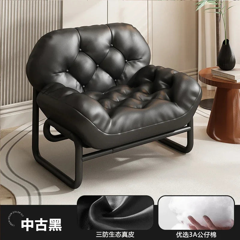 Moderner Leder-Relaxsessel mit Armlehnen & Fußhocker – Minimalistischer Single Sofa Chair in Weiß für Wohnzimmer, Balkon & Meditation