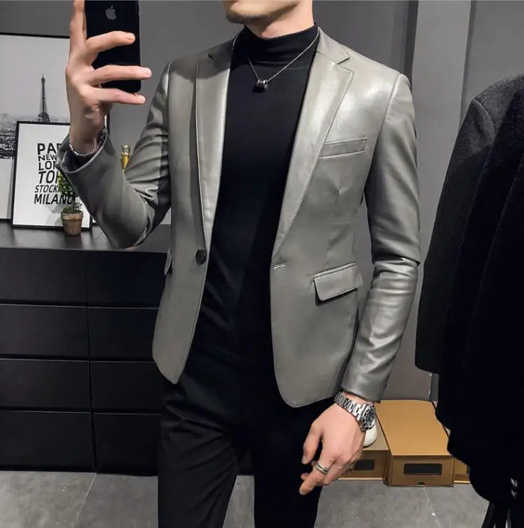 Herren PU Lederblazer 2024 im Slim Fit – Hochwertige Business-Casual Lederjacke für Frühling & Herbst bis 4XL