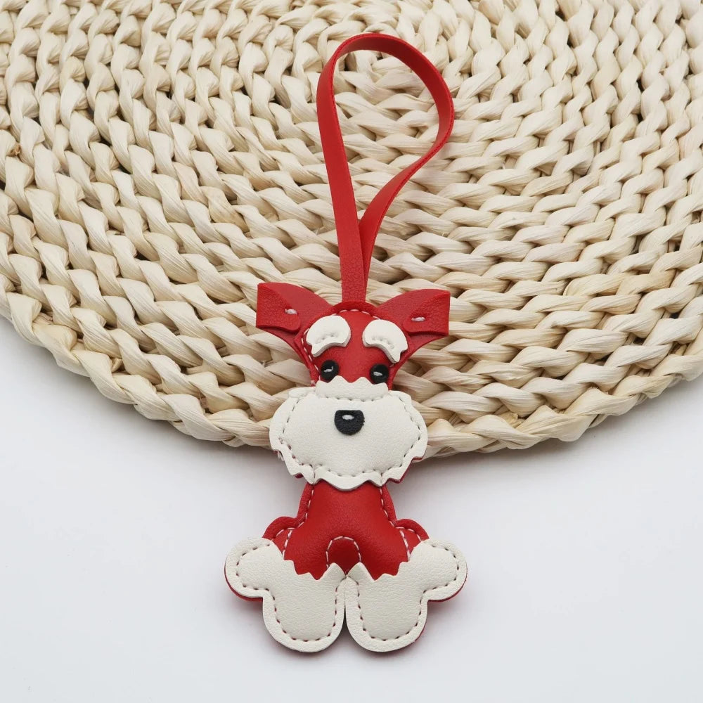 Creativer Schnauzer Schlüsselanhänger aus PU-Leder – Niedlicher Hunde-Keychain mit Karabiner &amp; Metallring als Taschen- und Autoanhänger Geschenkidee