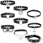 Punk Gothic Choker aus schwarzem PU-Leder – Fledermaus Halsband mit Herzschloss, Schlüssel & Spikes für Damen