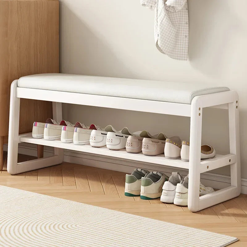 Geflochtener Schuhwechselhocker aus Massivholz – Sitzbarer Schuhhocker mit mehrlagigem Stauraum für Flur & Eingangsbereich