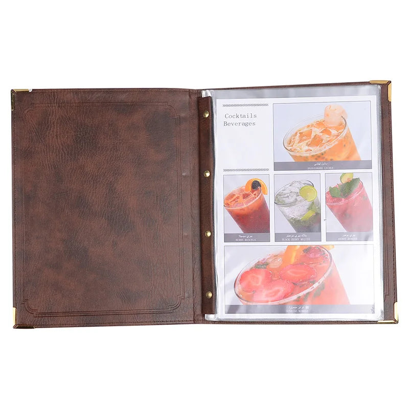 A4 PU Leder Menühalter für Restaurant &amp; Hotel – Robuste Speisekartenmappe mit 7 Taschen in Schwarz, Braun oder Weinrot 
