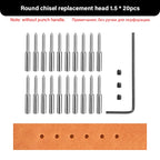 WUTA Austauschbare Rundloch- & French-Style Schlagköpfe – 20-teiliges Zubehörset für 3. Generation Leder Stichwerkzeuge