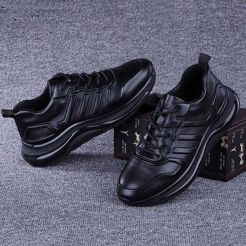 Pontallon Herren Ledersneaker – Ultraleichte Cowhide Laufschuhe, wasserdicht, atmungsaktiv für Sport, Training & Reisen