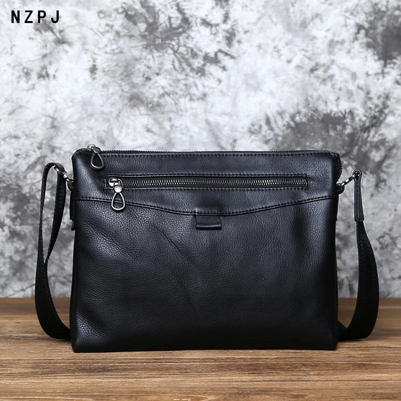 Herren Leder-Umhängetasche – Echtes Rindsleder, Casual Messenger Bag, Horizontal Briefcase für 10" iPad