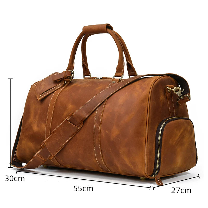Vintage Herren Reisetasche aus echtem Rindsleder – Große Leder Duffle Bag 60 cm, robuste Weekend- & Handgepäcktasche aus Cowhide