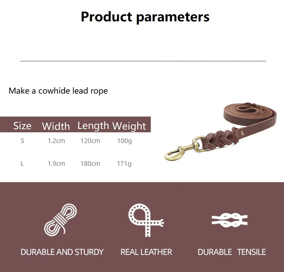 Geflochtene Leder Hundeleine – Lange, robuste Trainings- & Spazierleine für mittelgroße und große Hunde in Schwarz