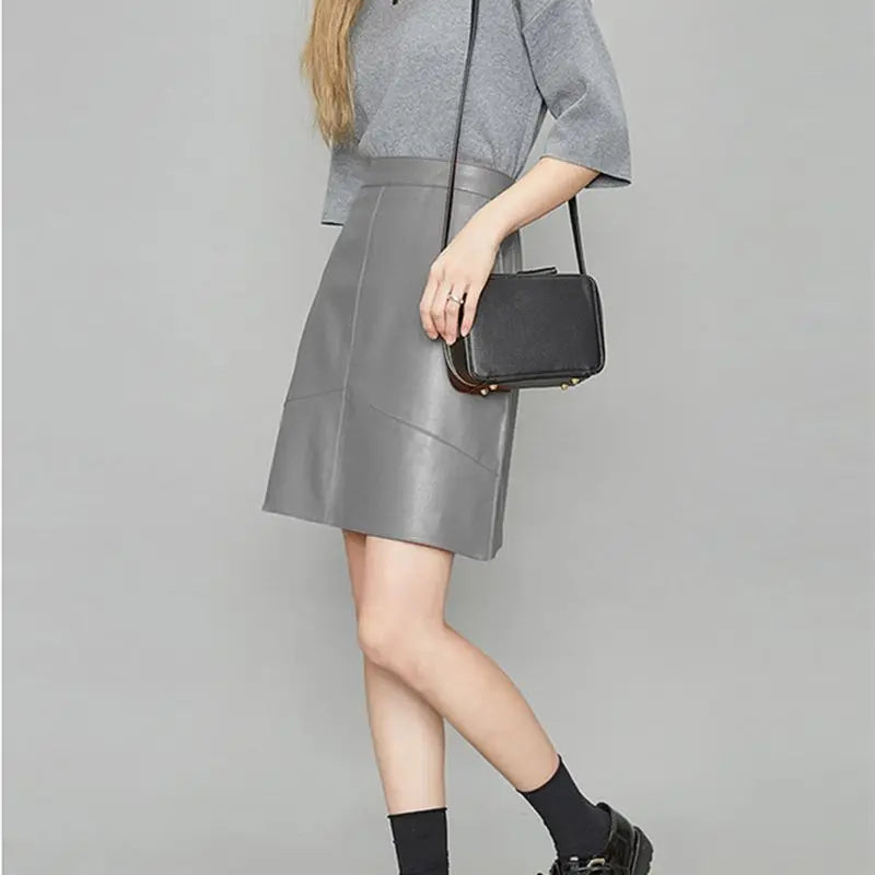 Damen PU Leder Rock High Waist – Eleganter A-Linien Rock mit Reißverschluss, Koreanischer Office-Style für Herbst & Winter