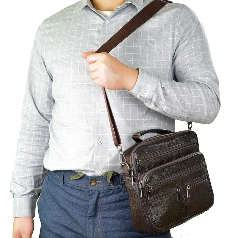 LACHIOUR Herren Leder-Umhängetasche – Echtes Cowhide Messenger Bag für Tablet, Arbeit & Reisen, Coffee-Braun