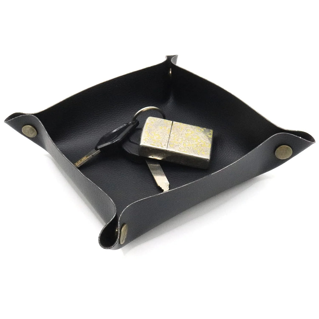 Faltbare Leder Ablageschale mit Druckknöpfen – Elegantes Nightstand & Desktop Catch-All Tray für Schmuck, Handy & Alltagsgegenstände