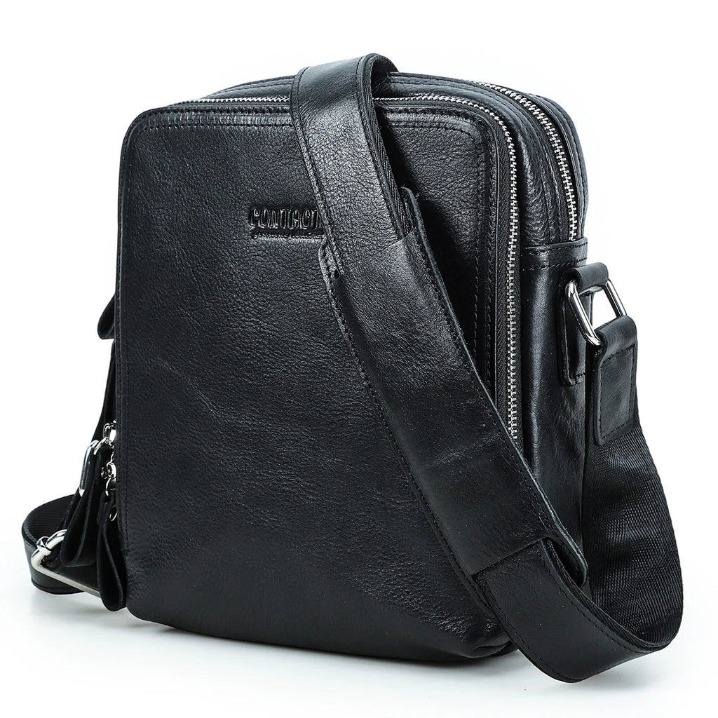 CONTACT’S Herren Leder Messenger Bag – Vintage Crossbody Tasche für iPad Mini & Schultertasche aus echtem Leder