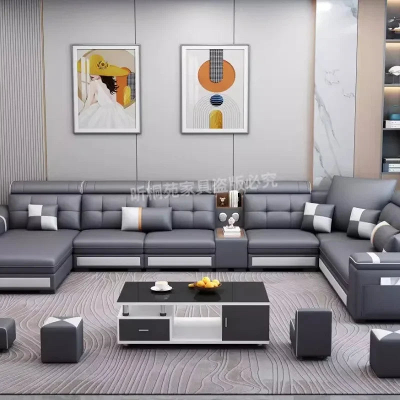 Multifunktionales Relax Leder Ecksofa – Ausziehbares & verstellbares Couples-Sofa mit Schlaffunktion und Stauraum, modernes Design für das Wohnzimmer