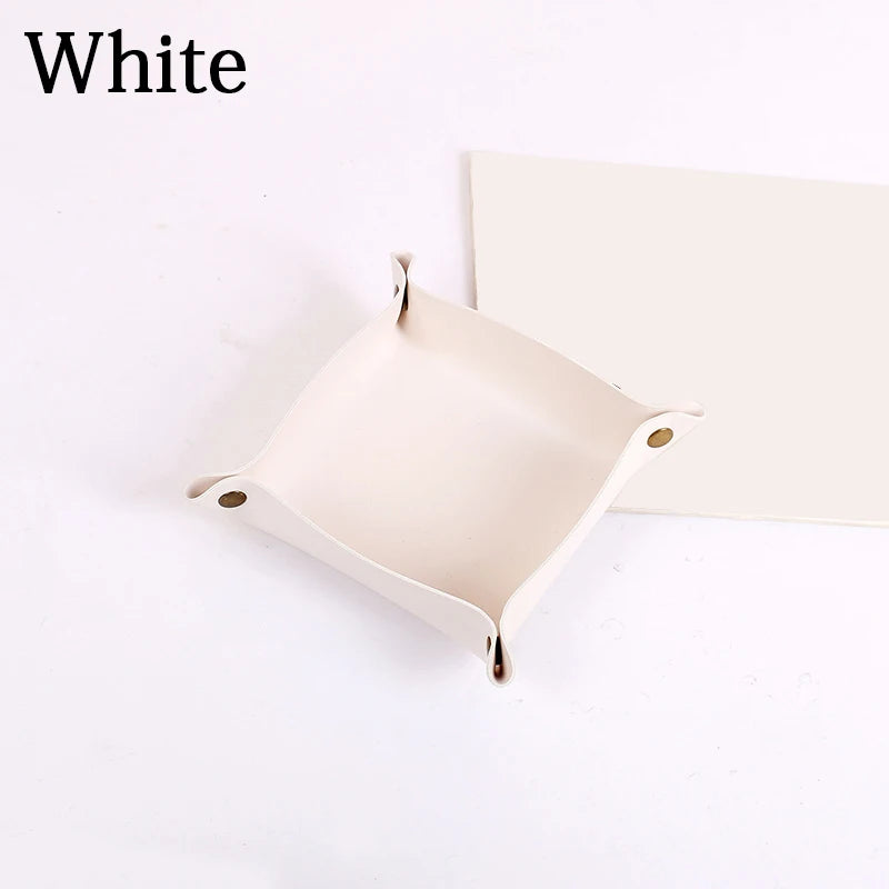 Nordic Style PU-Leder Ablageschale – Faltbarer Desktop Organizer für Schlüssel, Schmuck & Kosmetik | Quadratische Aufbewahrungsbox