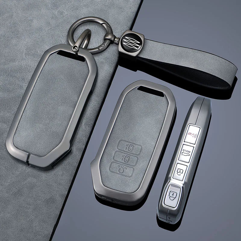 Premium Autoschlüssel Hülle aus Zinklegierung & Leder (7 Tasten) für Kia – Key Case Cover für Sportage 2024, Niro Hybrid, Sorento MQ4, EV6 GT-Line & K8 V6