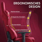 Ergonomischer Gaming Stuhl Rot – Höhenverstellbarer Racing Bürostuhl aus Wildleder mit Drehfunktion, Armlehnen &amp; Rollen 