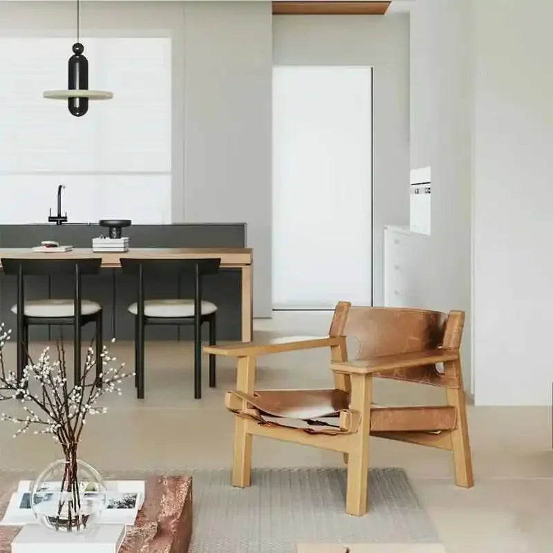 Leichter Nordic Leder-Loungesessel aus Massivholz – Komfortabler Relax-Armchair für Schlafzimmer & Wohnzimmer im modernen Design