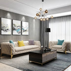 Sofá Chesterfield Royal Luxury – Elegantes Leder- &amp; Samt-Sofa mit goldenen Füßen für das moderne Wohnzimmer