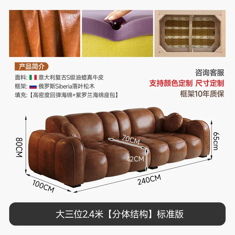 Cloud Designer Sofa im nordischen Stil – Modernes Lounge-Sofa mit Oil-Wax-Leder, Minimalistisches Relax-Sofa für Wohnzimmer &amp; Loft 
