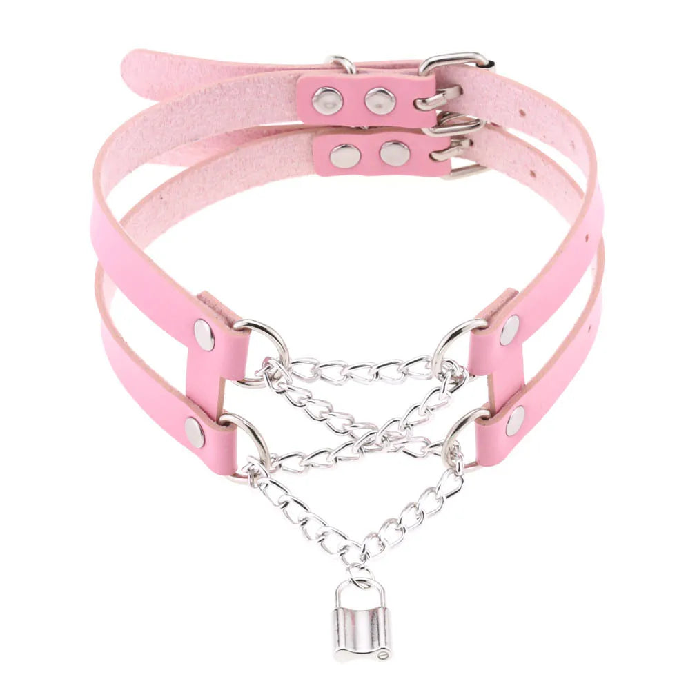 Collier ras du cou punk en cuir et strass – Collier gothique rose avec boucles d'oreilles pour hommes et femmes dans le style Harajuku
