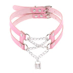 Collier ras du cou punk en cuir et strass – Collier gothique rose avec boucles d'oreilles pour hommes et femmes dans le style Harajuku