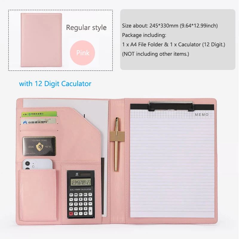 A4 Business Padfolio aus PU-Leder – Dokumentenmappe mit Klemmbrett & optionalem Taschenrechner | Elegante Schreibmappe für Meetings & Büro