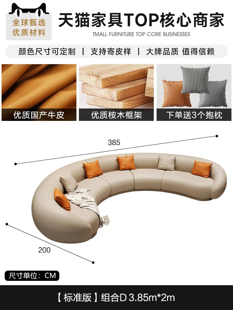 Luxuriöses Apartment Leder Sofa im italienischen Vintage-Stil – Canapé de salon design confortable en cuir véritable &amp; Holz