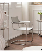 Sillón S34 – Freischwingender Bauhaus Armlehnstuhl aus PU Sattelleder &amp; Edelstahl für Wohnzimmer