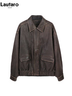 Lautaro Damen Oversized PU Lederjacke – Retro Vintage Kunstlederjacke im Used Look, lässige Zipper-Jacke für Frühling & Herbst