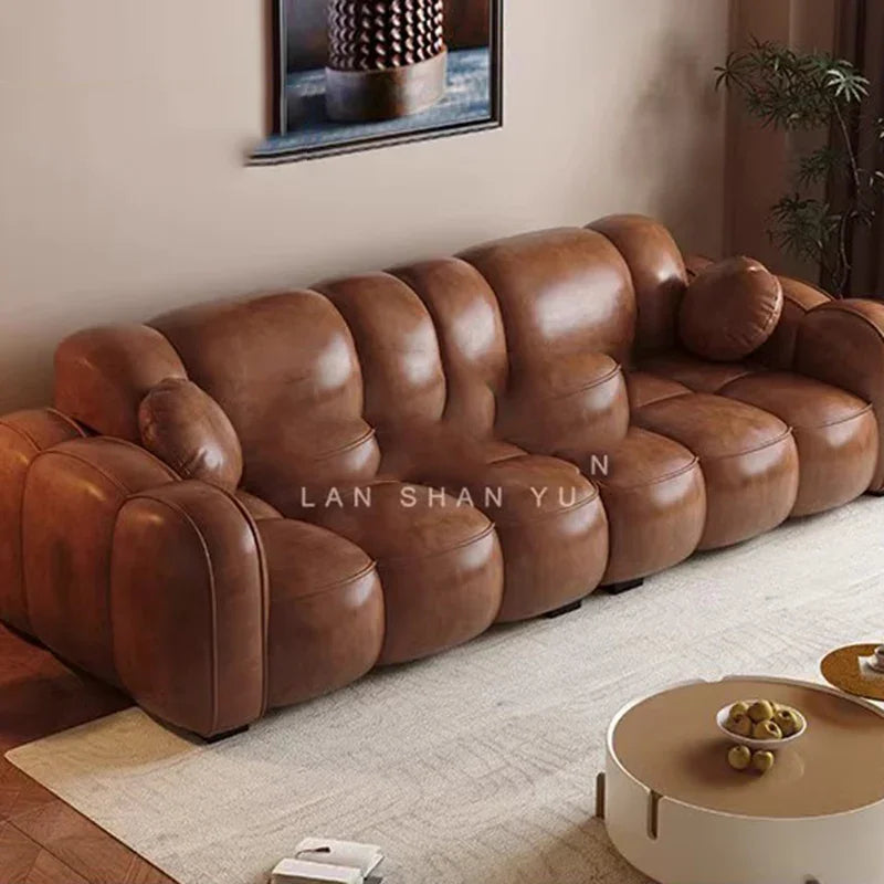 Cloud Designer Sofa im nordischen Stil – Modernes Lounge-Sofa mit Oil-Wax-Leder, Minimalistisches Relax-Sofa für Wohnzimmer &amp; Loft 