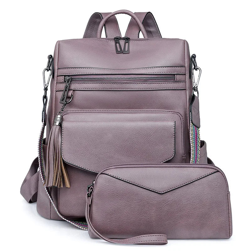 Großer Damen PU-Leder Rucksack 2025 – Wasserfester Anti-Diebstahl Retro Laptop-Rucksack mit Quasten-Detail für College & Reisen