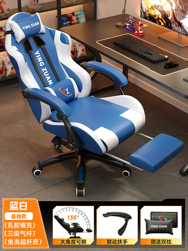 Ergonomischer Bürostuhl aus Leder mit Fußstütze & Rückenlehne – Höhenverstellbarer Drehstuhl mit Armlehnen & Rollen für Homeoffice & Büro