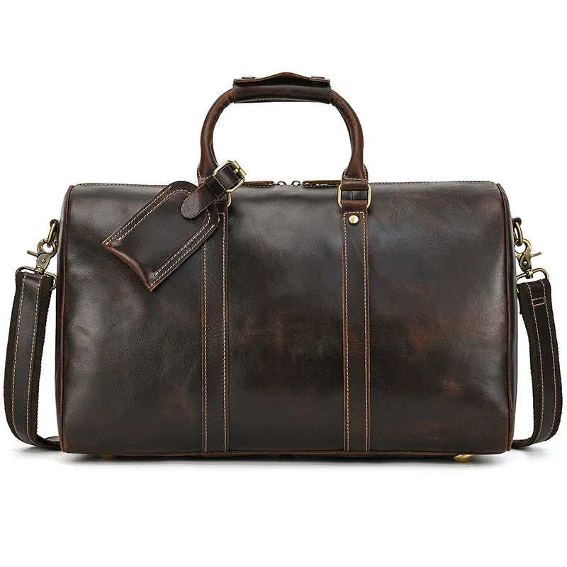 45 cm Crazy Horse Leder Reisetasche aus echtem Rindsleder – Retro Travel Duffle & Shoulder Bag für Damen und Herren, Handgepäck Weekender