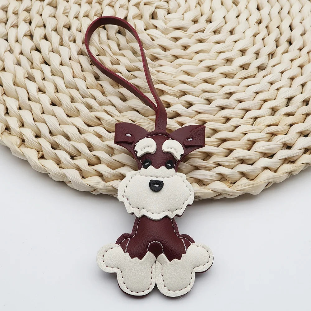 Creativer Schnauzer Schlüsselanhänger aus PU-Leder – Niedlicher Hunde-Keychain mit Karabiner &amp; Metallring als Taschen- und Autoanhänger Geschenkidee